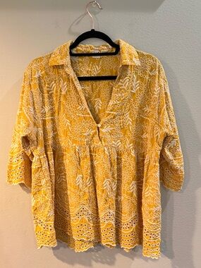 ivy jane Yellow Embroidered V-Neck Tunic Top